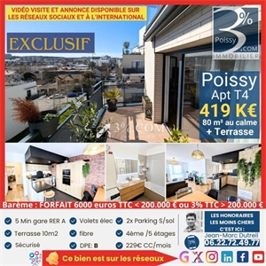 t4 à la vente -   78300  POISSY, surface 80 m2 vente t4 - UBI463507232