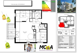 t3 à la vente -   38130  ECHIROLLES, surface 60 m2 vente t3 - UBI464020145