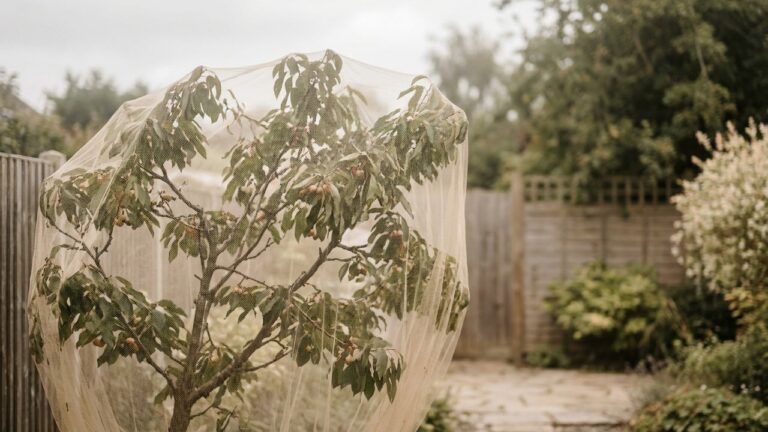 Filet de protection posé sur un cerisier pour protéger les cerises