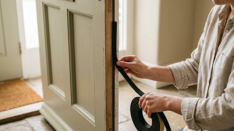 Pose d'un joint d'isolation autour d'une porte d'entrée en bois