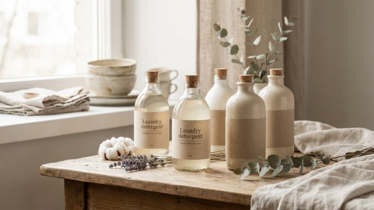 Bouteilles de lessive écologique qui sent bon avec parfums naturels