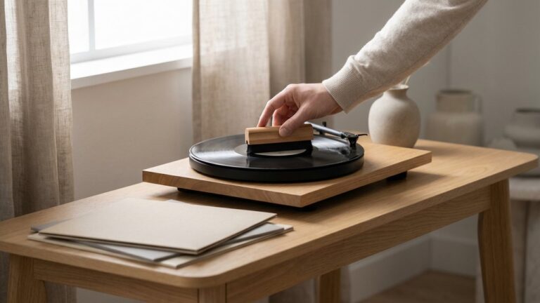 Nettoyage d'un disque vinyle avec une brosse antistatique