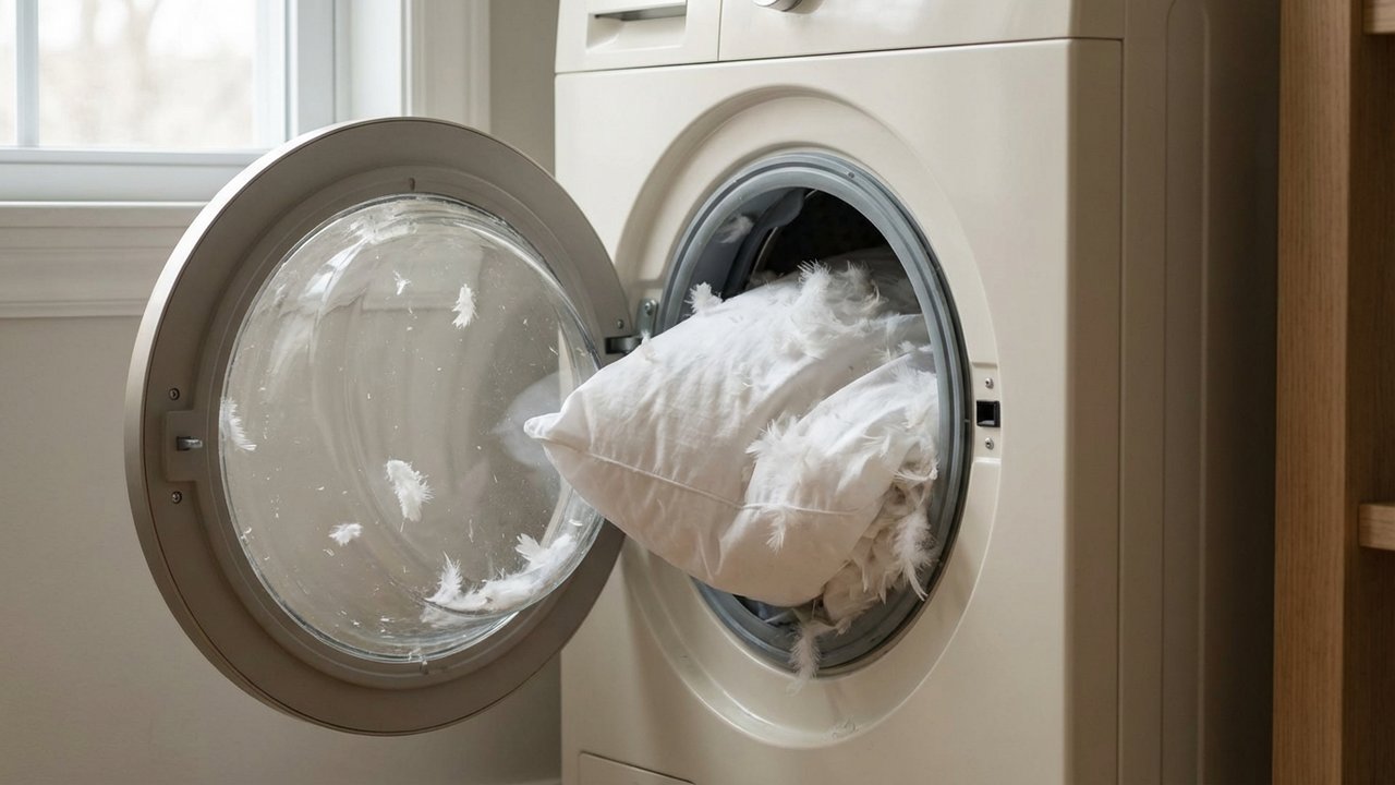 Oreiller en plume dans une machine à laver