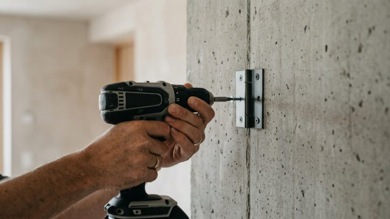 Pose d'un gond à visser sur un mur en béton