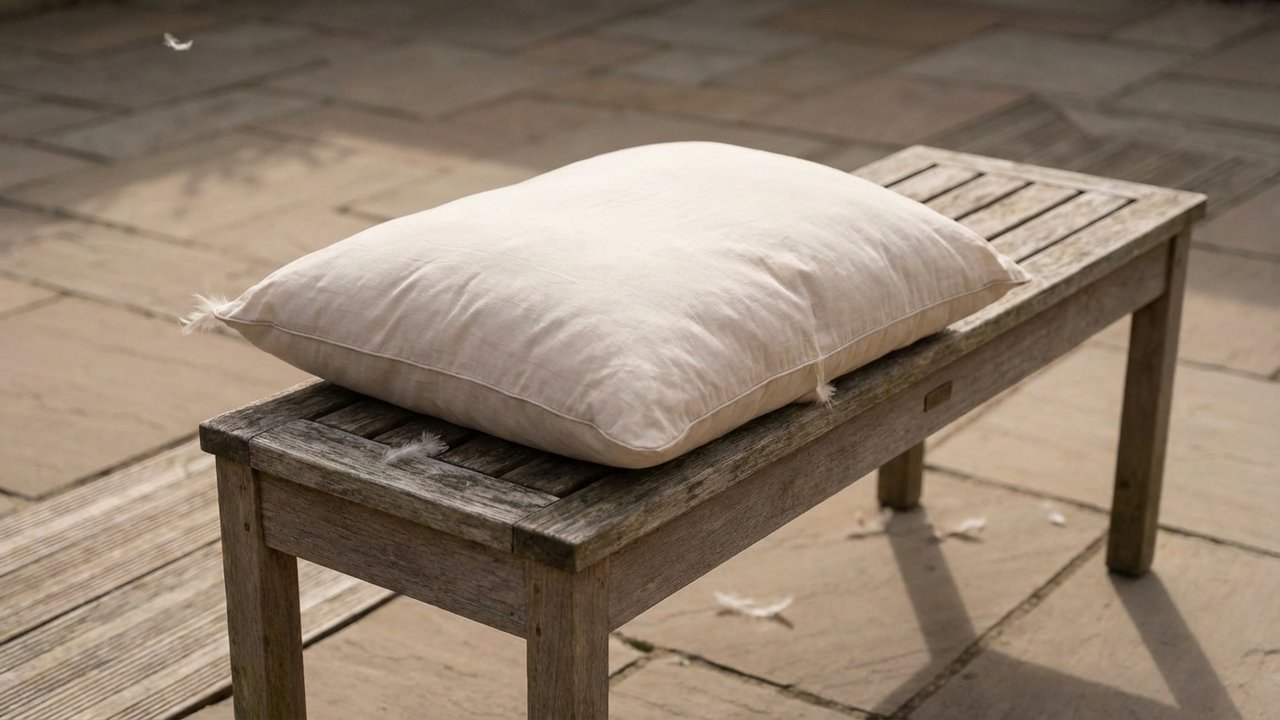 Séchage d'un oreiller en plume à l'air libre