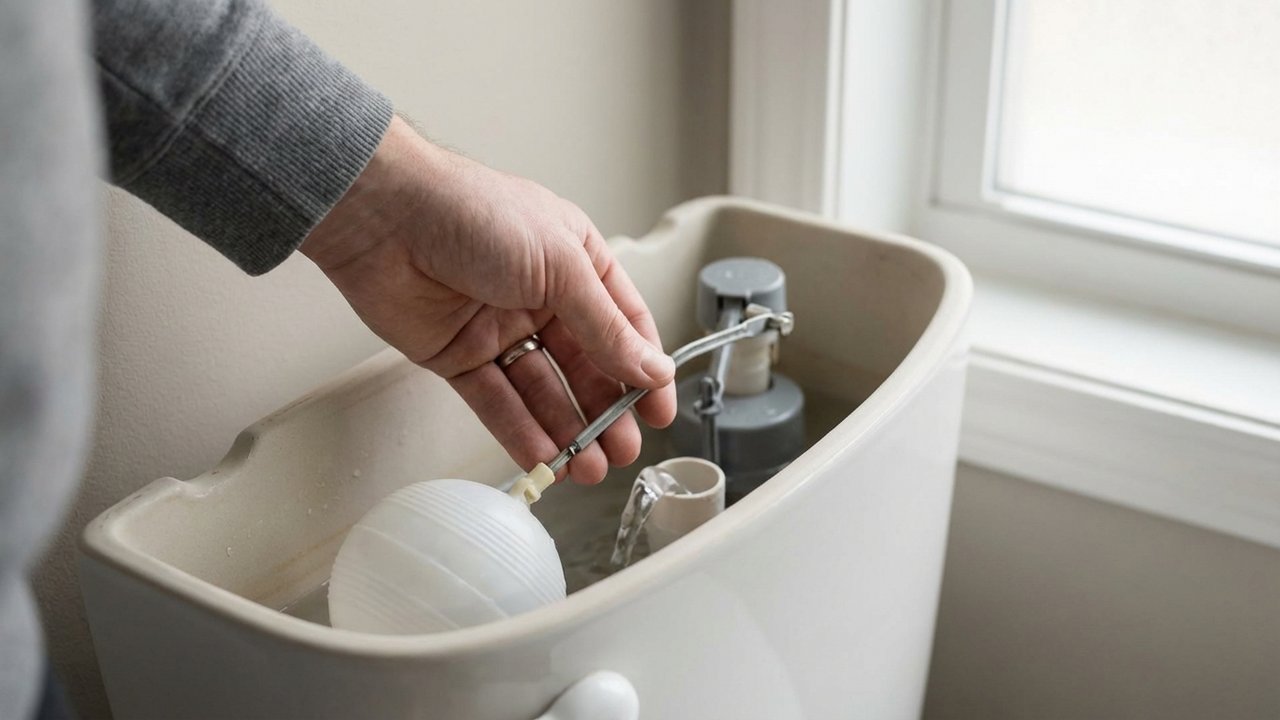 Test du flotteur d'une chasse d'eau qui fuit en levant le mécanisme