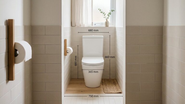 Dimension d'une petite pièce WC avec cuvette standard et espaces de dégagement