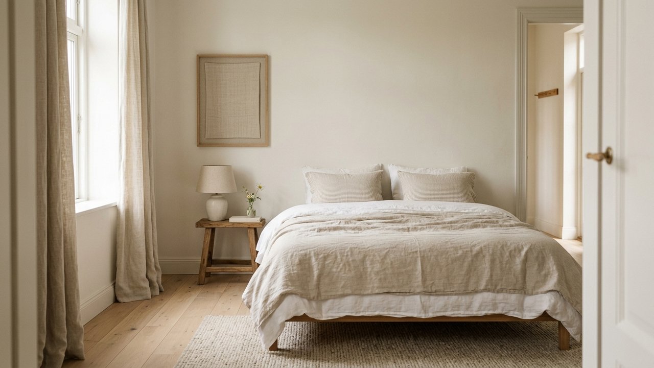 Chambre avec lit orienté selon les principes du feng shui