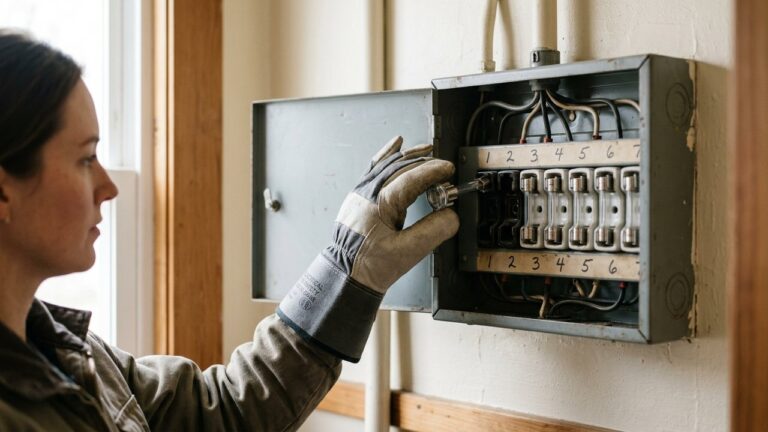 Remplacement d'un fusible sur un tableau électrique avec gants isolants