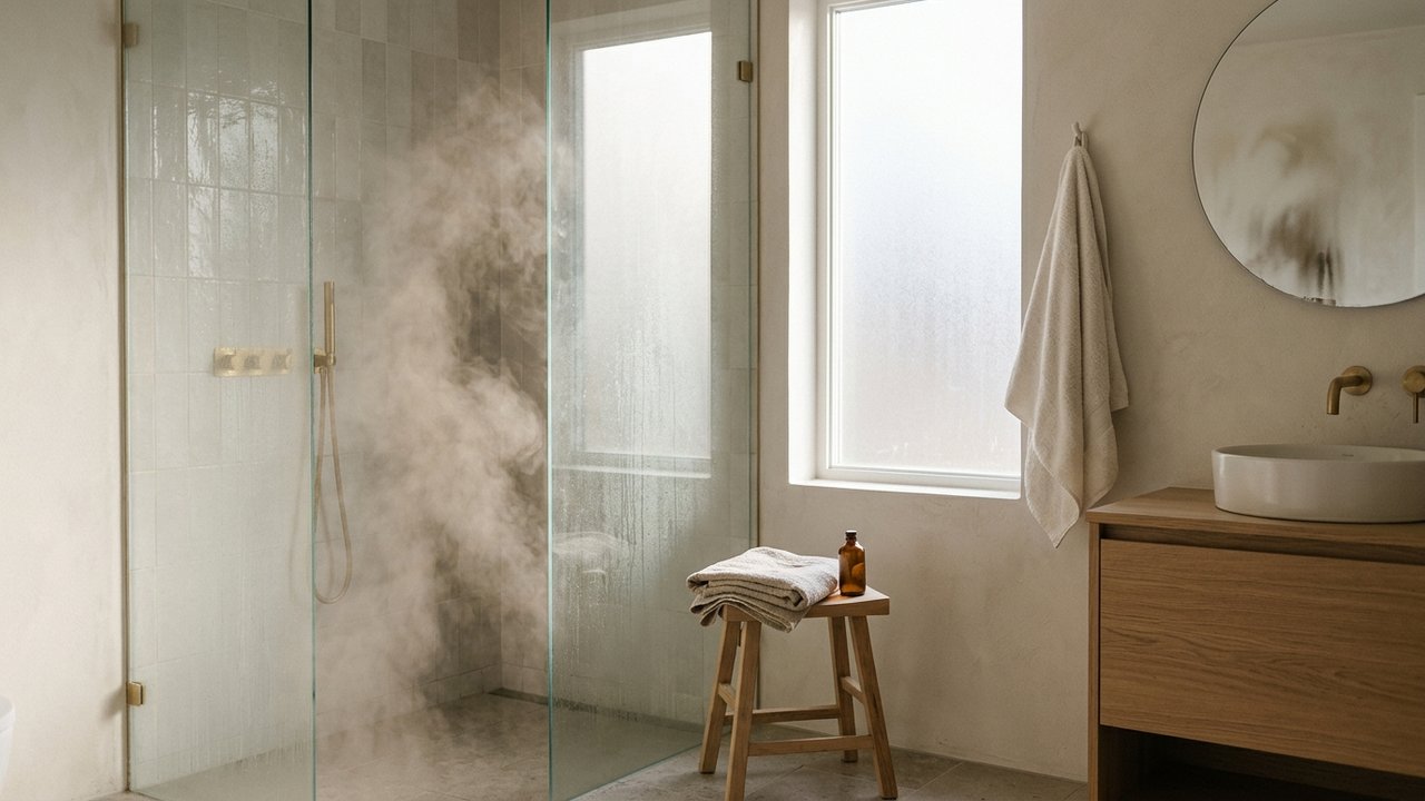 Salle de bain sans VMC avec condensation et humidité