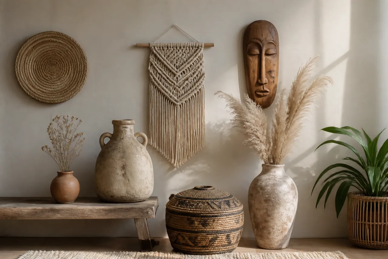 Composition d'une déco murale bohème aux hauteurs variées