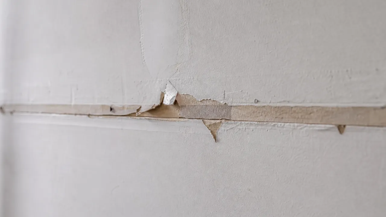 Bande de placo trop poncée avec fibres apparentes