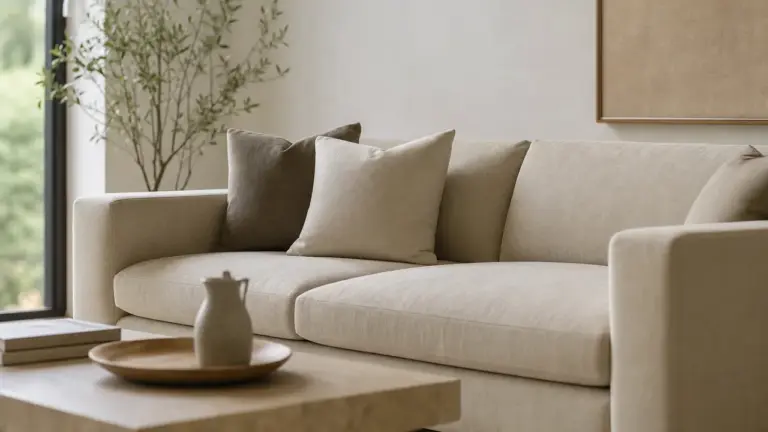 Canapé dans un salon lumineux, idéal quand on hésite entre canapé ou fauteuil