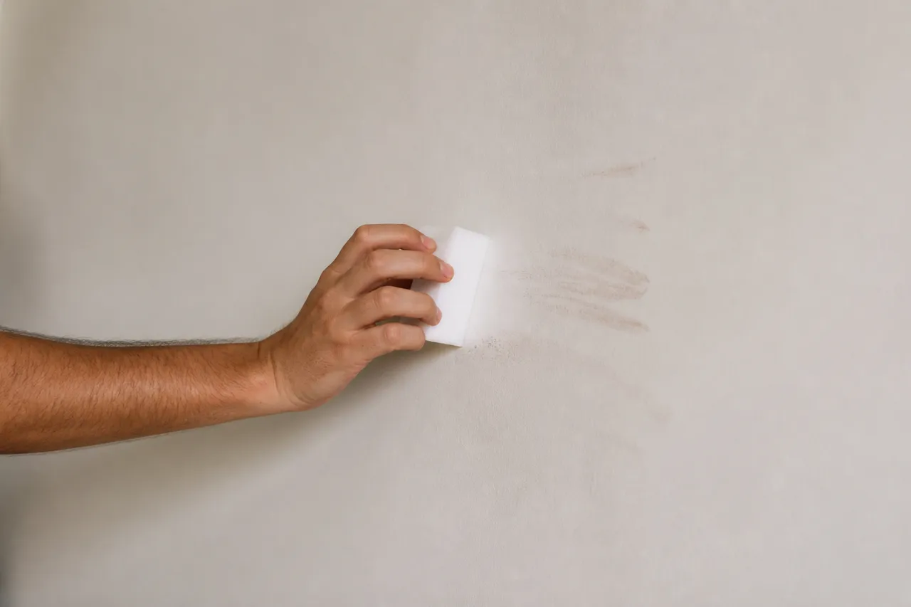 Nettoyage d'un mur peint avec une éponge magique