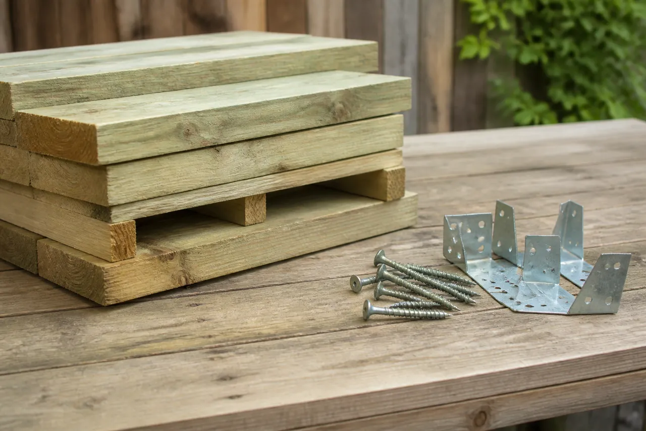 Palettes HT et fixations pour fabriquer un cache climatiseur extérieur