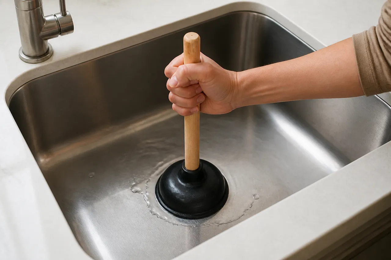 Débouchage d'un évier bouché mais sans bouchon à la ventouse